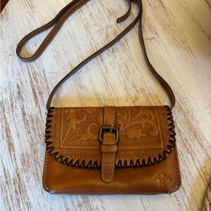 Patricia Nash Tan Tooled Leather Crossbody Bag with Buckle